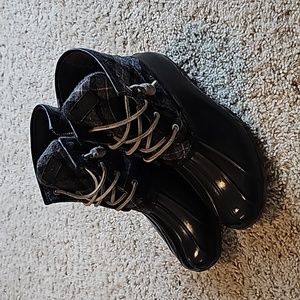 Sperry Top-Sider Black‎ Plaid Duck Boots Lace Up Ankle Rain Boots